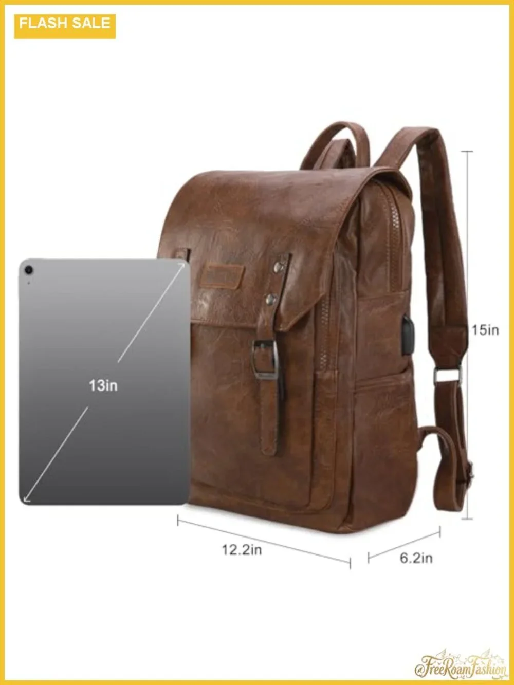 Vegan Leather Laptop Backpack with USB Charging Port, Travel Work College